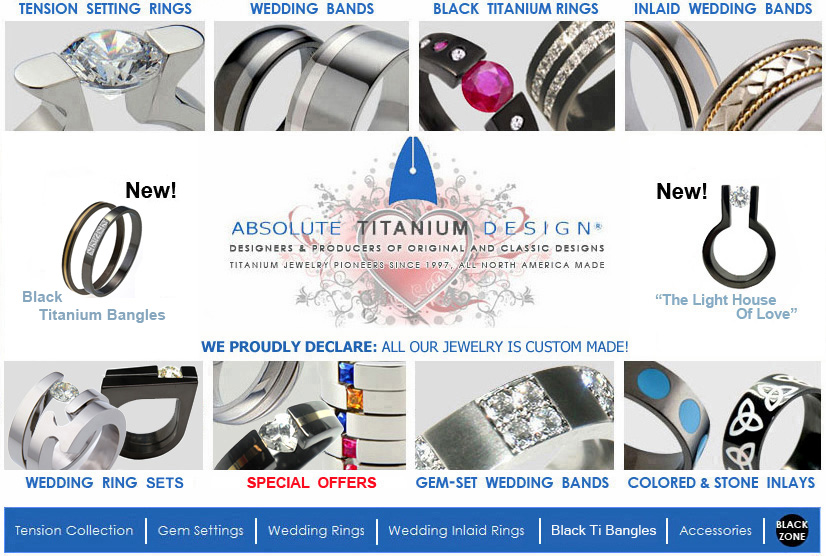 designers and producers of titanium wedding rings,engagement rings,black Titanium wedding bands